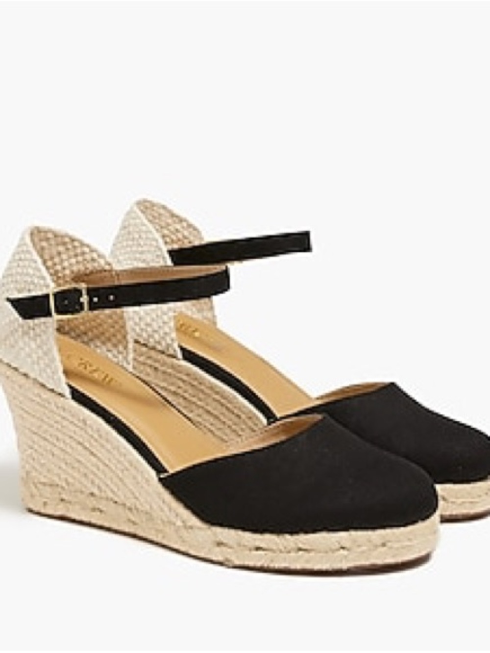 Black Espadrille Wedge Sandals with Ankle Strap - Women